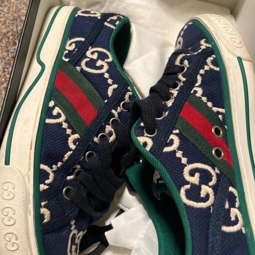 Gucci Blue Sneakers with Red and Green Stripes
